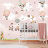 Baby Girl Pink Hot Air Balloons and Animals Wallpaper Nursery Mural