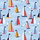 Boys Colorful Sailboat and Seagull Wallpaper Bedroom Mural