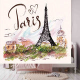 Girls Paris Eiffel Tower with Flowers Wallpaper Bedroom Mural