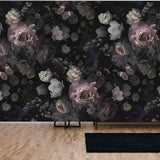 Vintage Black and Floral Wallpaper Living Room Mural