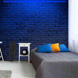 Brick Wall with Blue Neon Light Wallpaper Teen Bedroom Mural