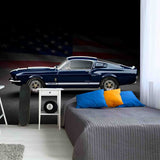 Ford Mustang Shelby GT500 1967 and American Flag Background Wallpaper Bedroom Mural