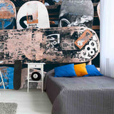 Old and Scratched Boards Skateboard Wallpaper Boy Bedroom Mural