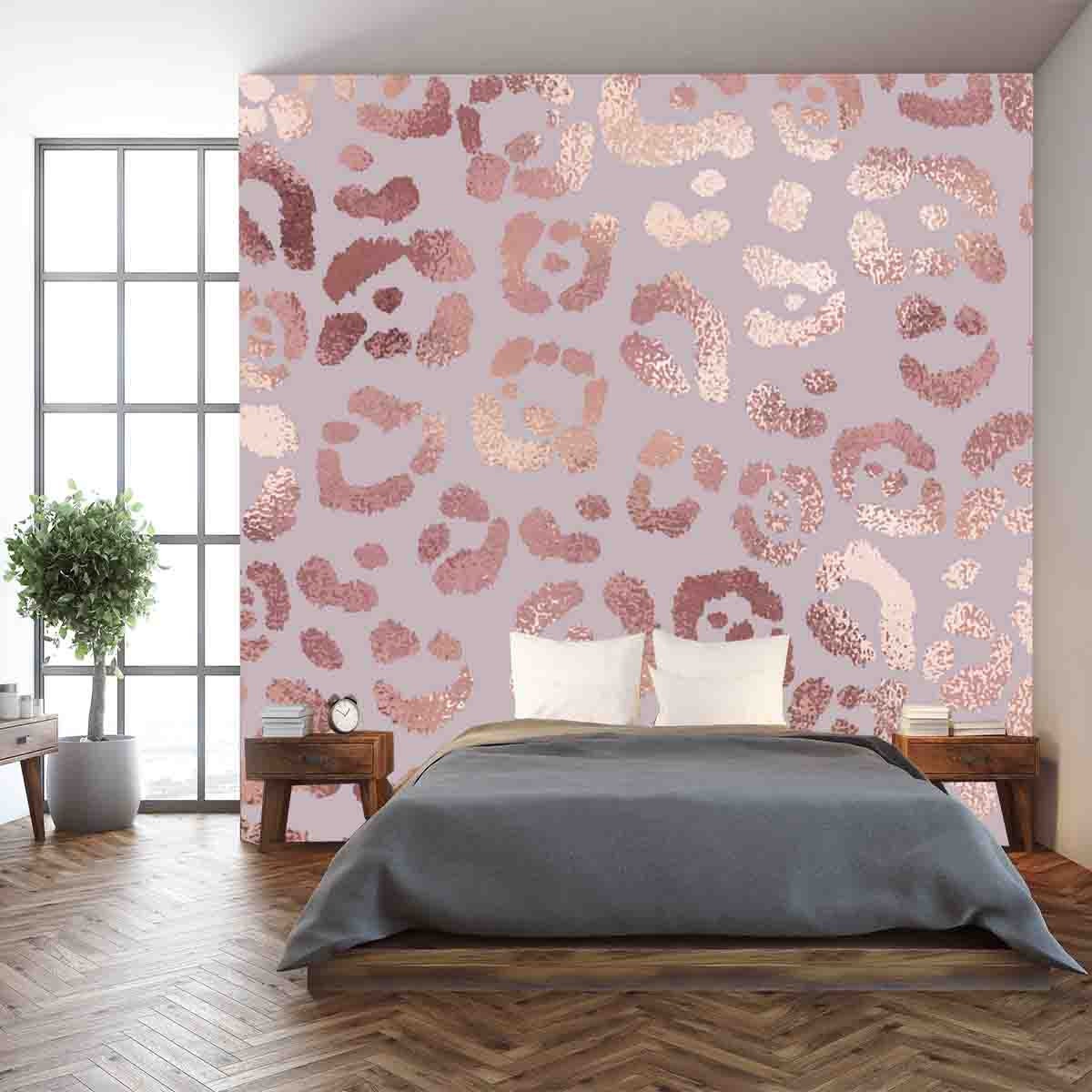 Leopard Skin, Rose Gold. Elegant Texture with Foil Effect Wallpaper Bedroom Mural