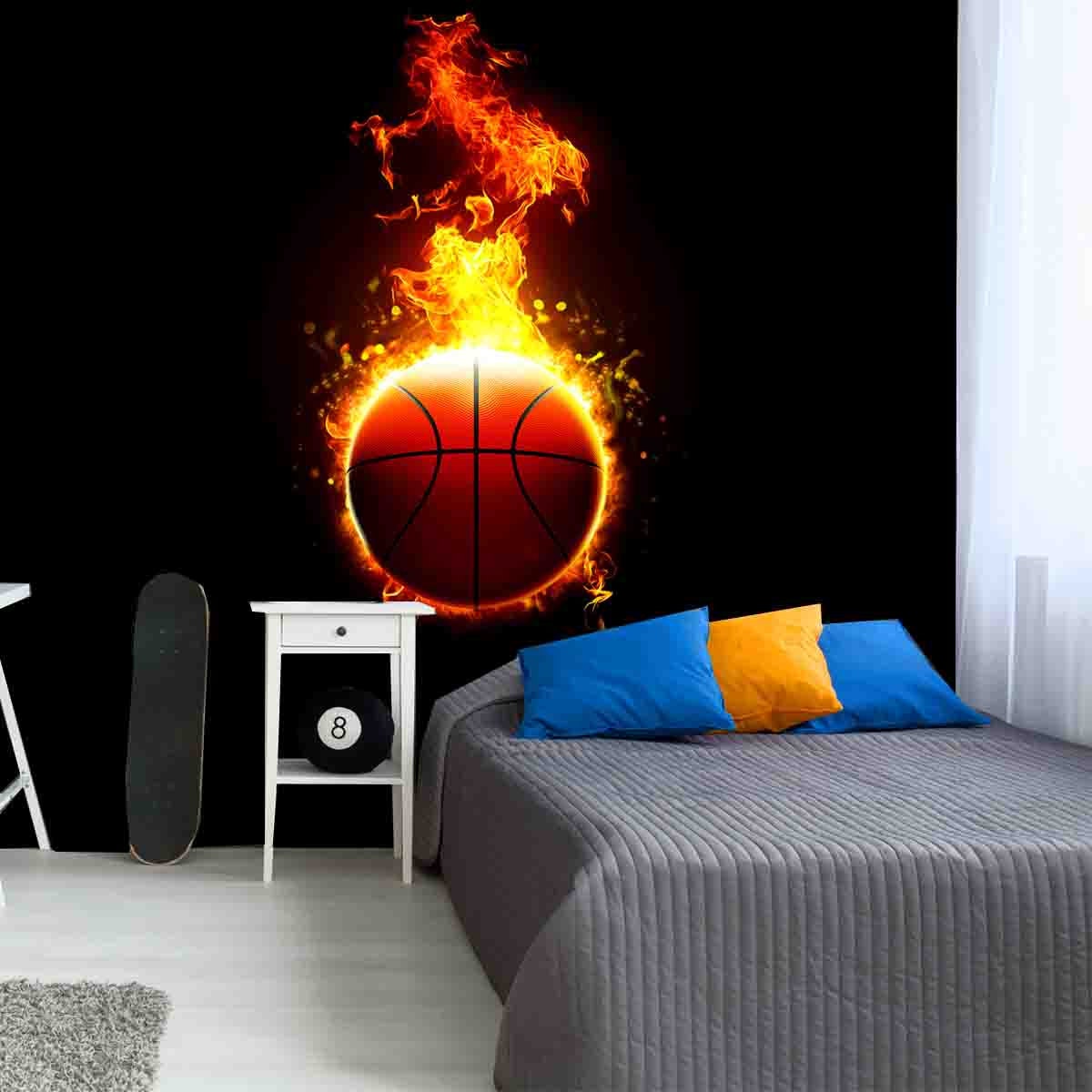 Basketball on Fire Wallpaper Teen Boy Mural