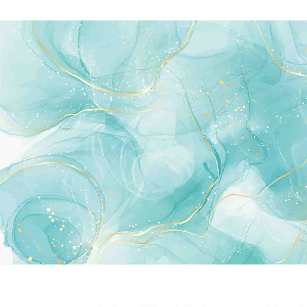 Pastel Cyan Mint Liquid Marble Watercolor Background with White Lines and Brush Stains Wallpaper Bedroom Mural