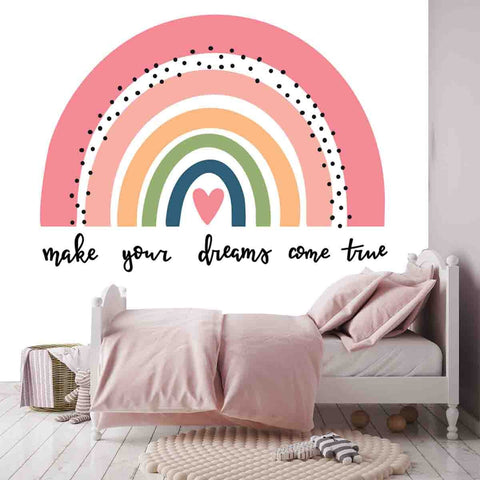 Make Your Dreams Come True Rainbow Wallpaper Little Girl Bedroom Mural