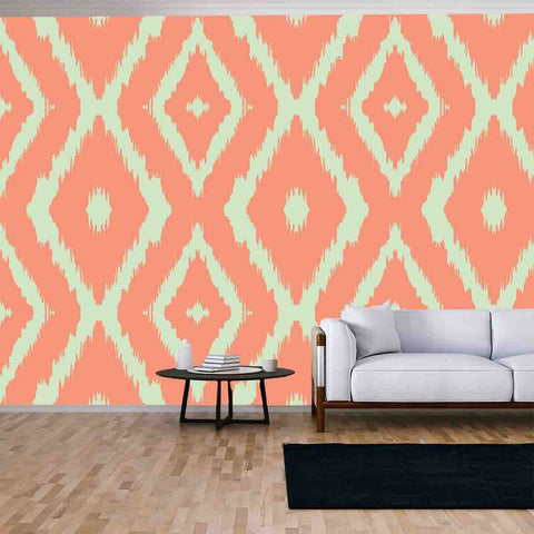 Ikat Geometric Folklore Ornament with Diamonds. Tribal Ethnic Vector Texture Wallpaper Living Room Mural