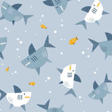 Baby Boy Blue and White Shark and Fish Wallpaper Nursery Mural