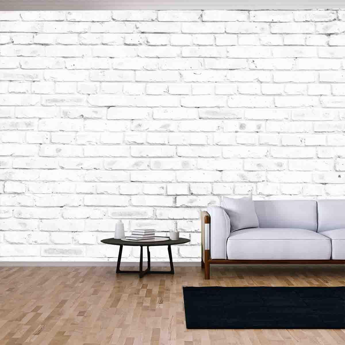 White Distressed Brick Wallpaper Living Room Mural