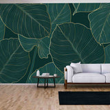 Luxury Gold and Nature Green Wallpaper Living Room Mural