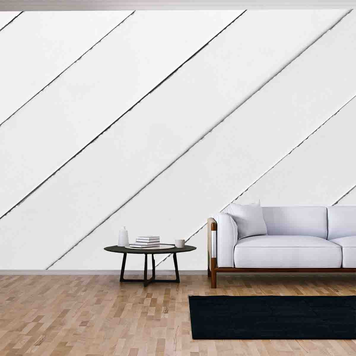 White Painted Diagonal Shiplap Board Wallpaper Living Room Mural