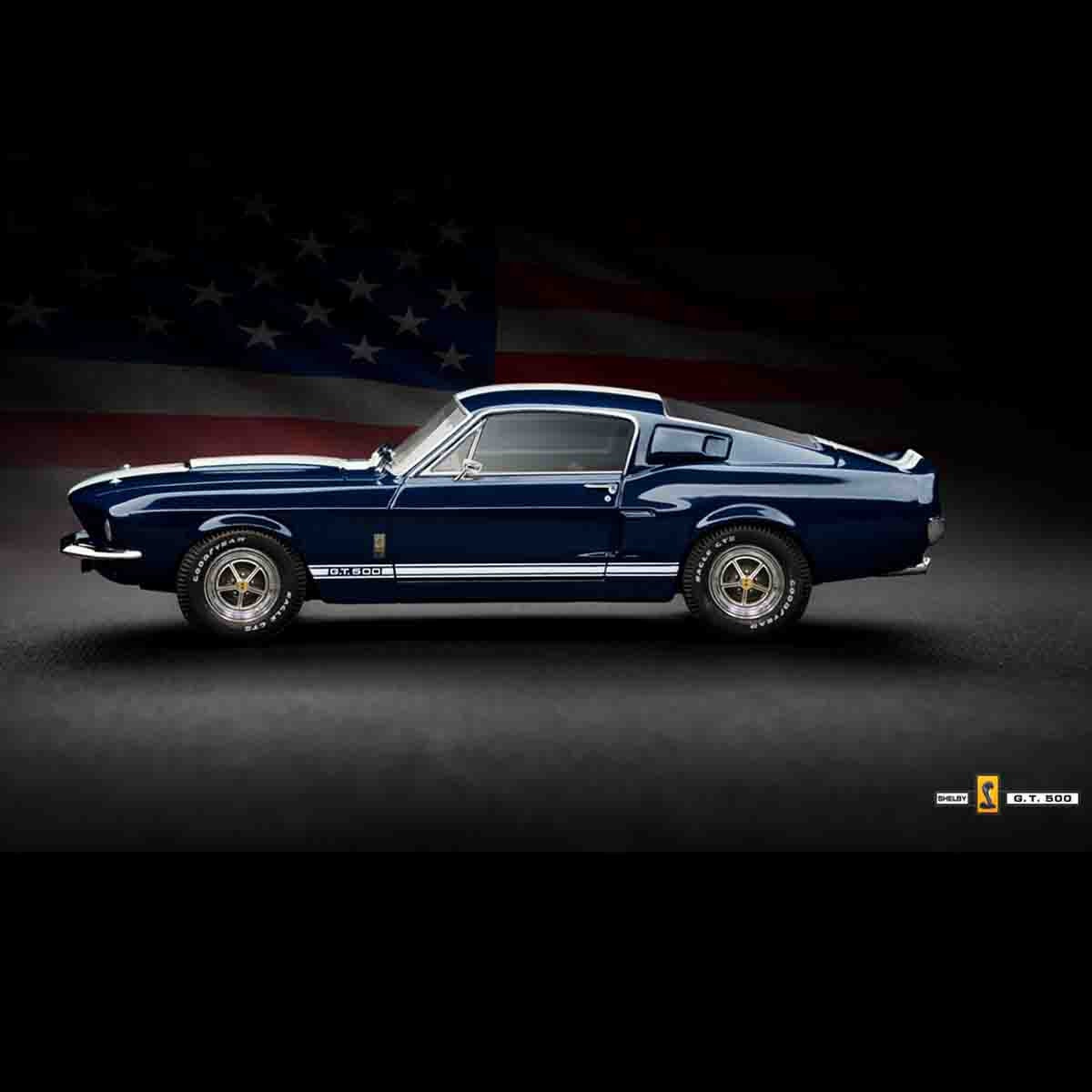 Ford Mustang Shelby GT500 1967 and American Flag Background Wallpaper Bedroom Mural