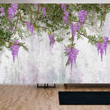 Curly Flowers Wisteria on Branches Wallpaper Living Room Mural