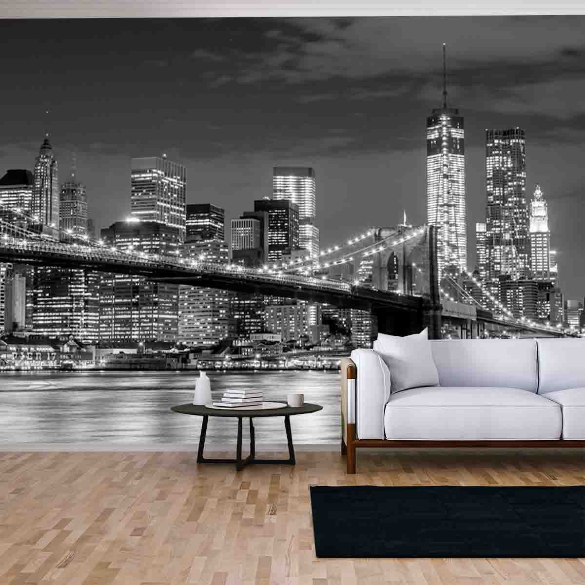 Black and White New York City Skyline Wallpaper Living Room Mural