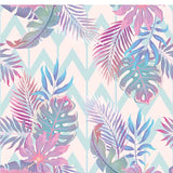 Exotic Purple and Blue Flowers and Leaves on Pastel Background Wallpaper Girl Bedroom Mural