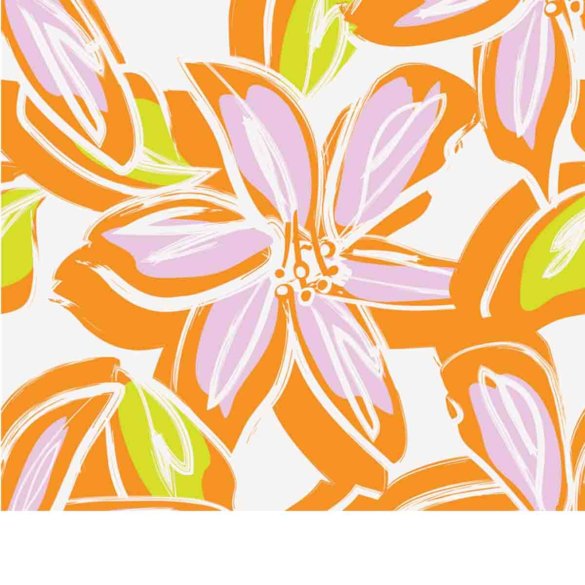 Floral Brush Strokes of Beautiful Orange, Pink and Green Colors Wallpaper Girl Bedroom Mural