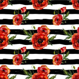 Retro Seamless Floral Pattern with Vintage Red Poppy Flower on Black Brush Stripes Background Wallpaper Living Room Mural