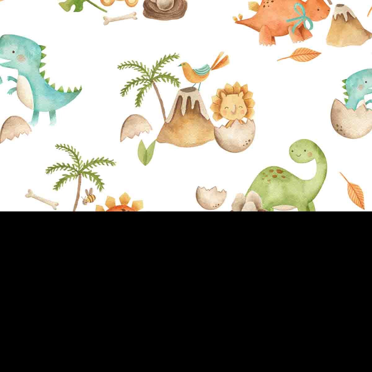 Cute Baby Dinosaurs Watercolor Illustration Wallpaper Boy Nursery Mural