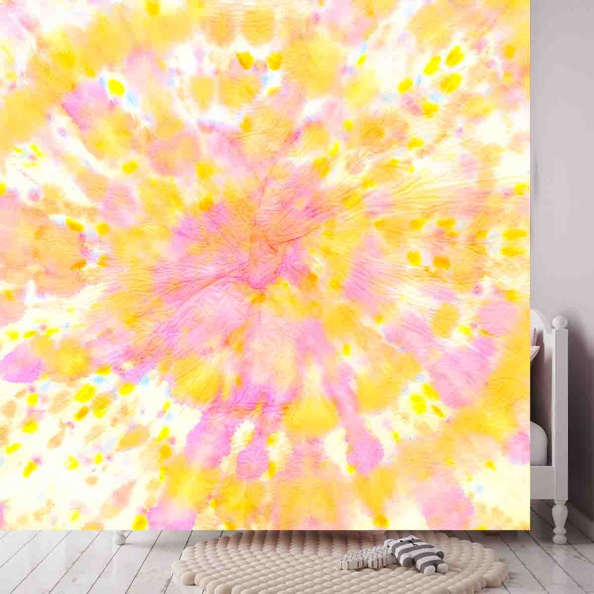 Yellow Tie Dye Flowing Splattered Art Wallpaper Girl Bedroom Mural