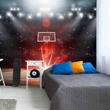 Basketball Arena with Red Flame Wallpaper Teen Boy Bedroom Mural