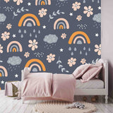 Seamless Pattern with Cloud and Rainbow in the Sky Wallpaper Little Girls Bedroom Mural