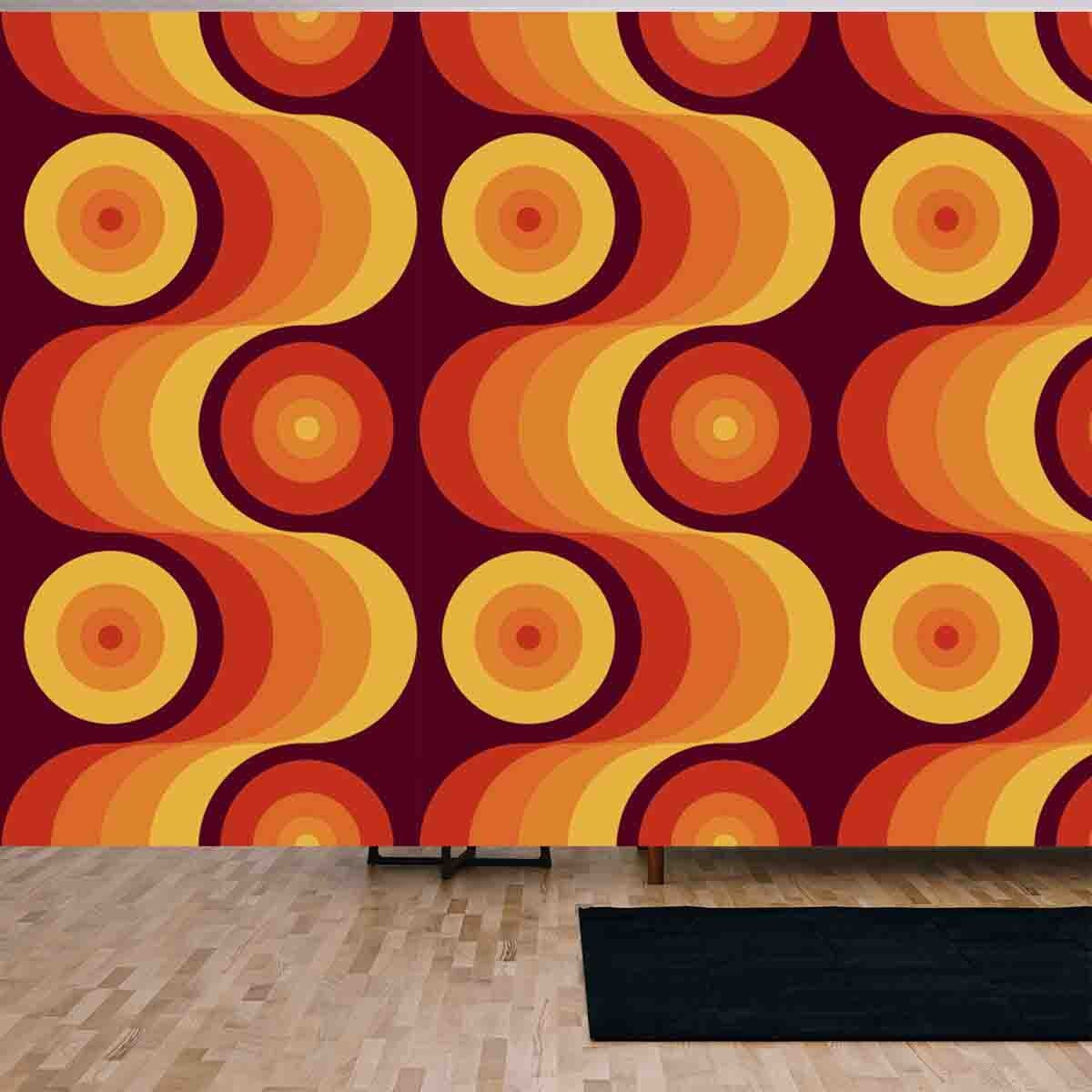 Orange and Brown 70's Retro Seamless Pattern Wallpaper Living Room Mural