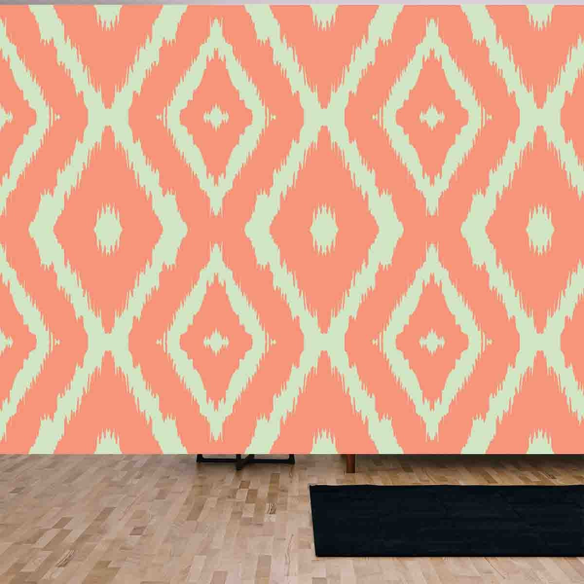 Ikat Geometric Folklore Ornament with Diamonds. Tribal Ethnic Vector Texture Wallpaper Living Room Mural