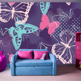 Pixelated Graffiti Butterflies in a Pretty Color Pallet Wallpaper Girl Bedroom Mural