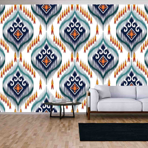 Ethnic Ikat Tribal Seamless Pattern. Indian Aztec Wallpaper Living Room Mural