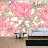 Blooming Flowers, Magnolia Flower, Eucalyptus, Leaves Floral Seamless Pattern Background Wallpaper Living Room Mural