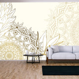 Luxurious Tropical Flowers and Mandala. Background Vector with Gold Metallic Decor Wallpaper Living Room Mural