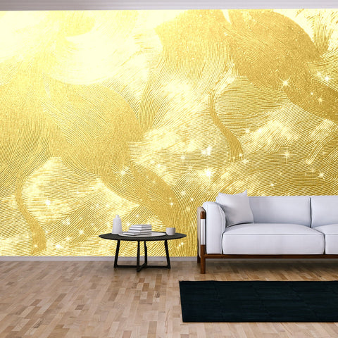 Golden Japanese Paper and Light Background Wallpaper Living Room Mural