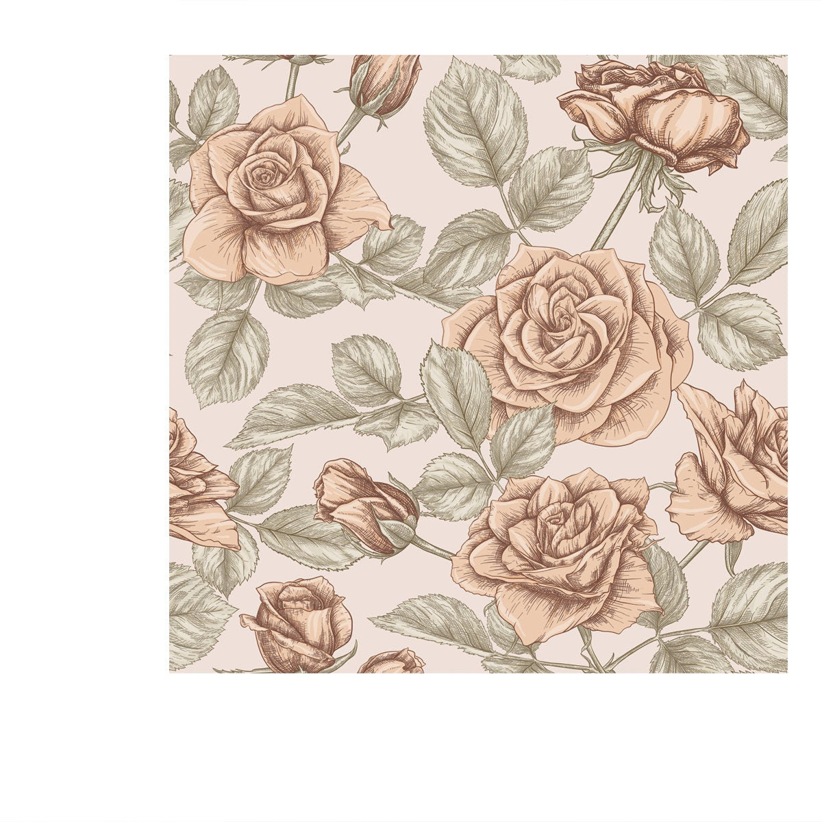 Seamless Pattern with Roses Flowers in Beige Vintage Colors Wallpaper Living Room Mural