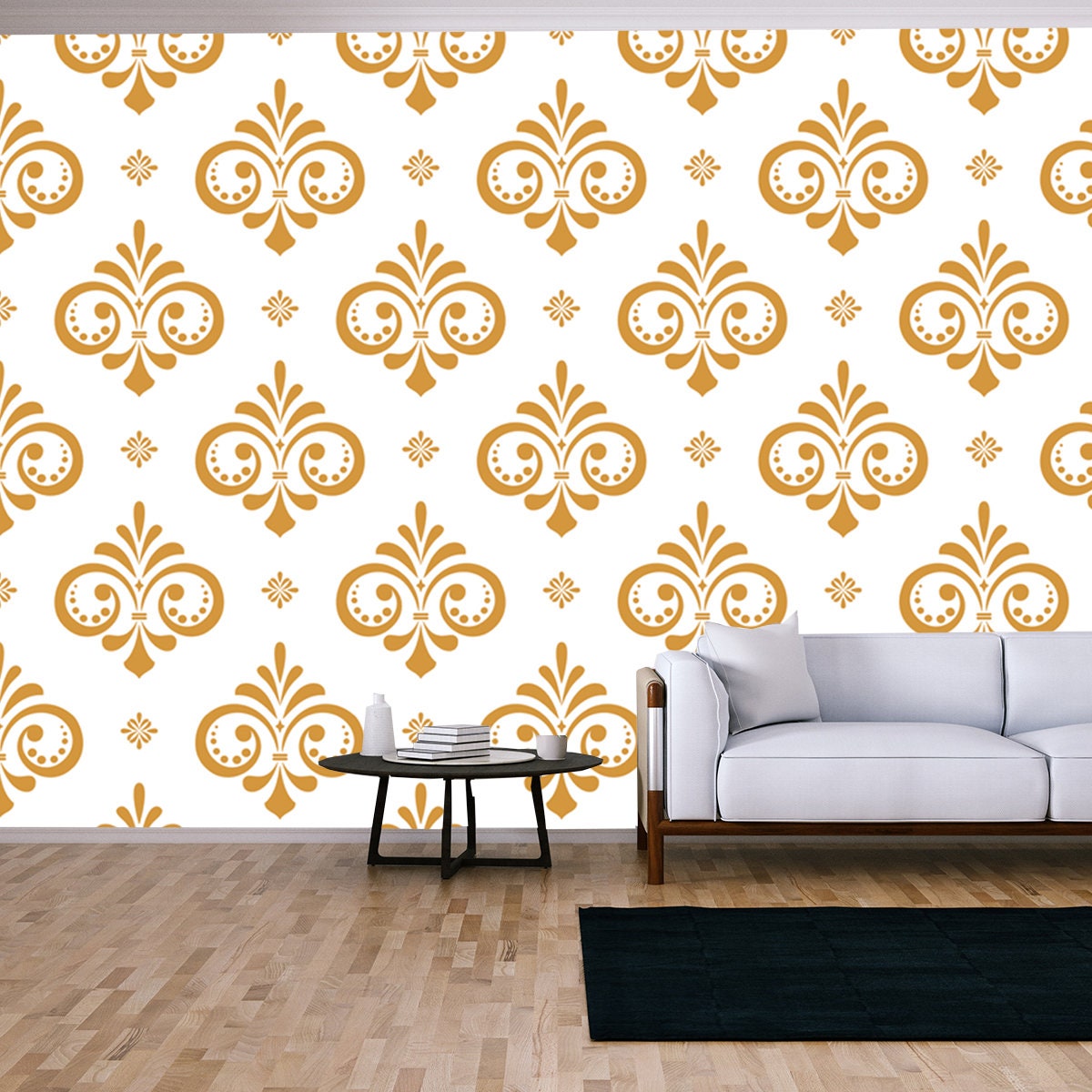 Wallpaper in the Style of Baroque. Seamless Vector Background. White and Gold Floral Ornament Wallpaper Living Room Mural