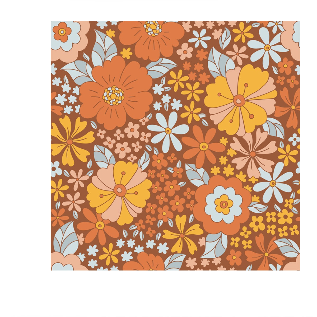 Retro 70s 60s Floral Hippie Summer Groovy Flower Power Flower Child Vector Seamless Pattern Wallpaper Bedroom Mural