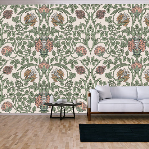 Floral Vintage Seamless Pattern for Retro Wallpapers. Enchanted Vintage Flowers. Arts and Crafts Movement Inspired Living Room Mural