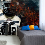 American Football Player, Athlete in Helmet on Stadium in Fire Wallpaper Boys Bedroom Mural