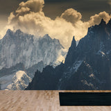 Snow Covered Peaks and Rocky Cliffs in the Alps in Summer Wallpaper Living Room Mural