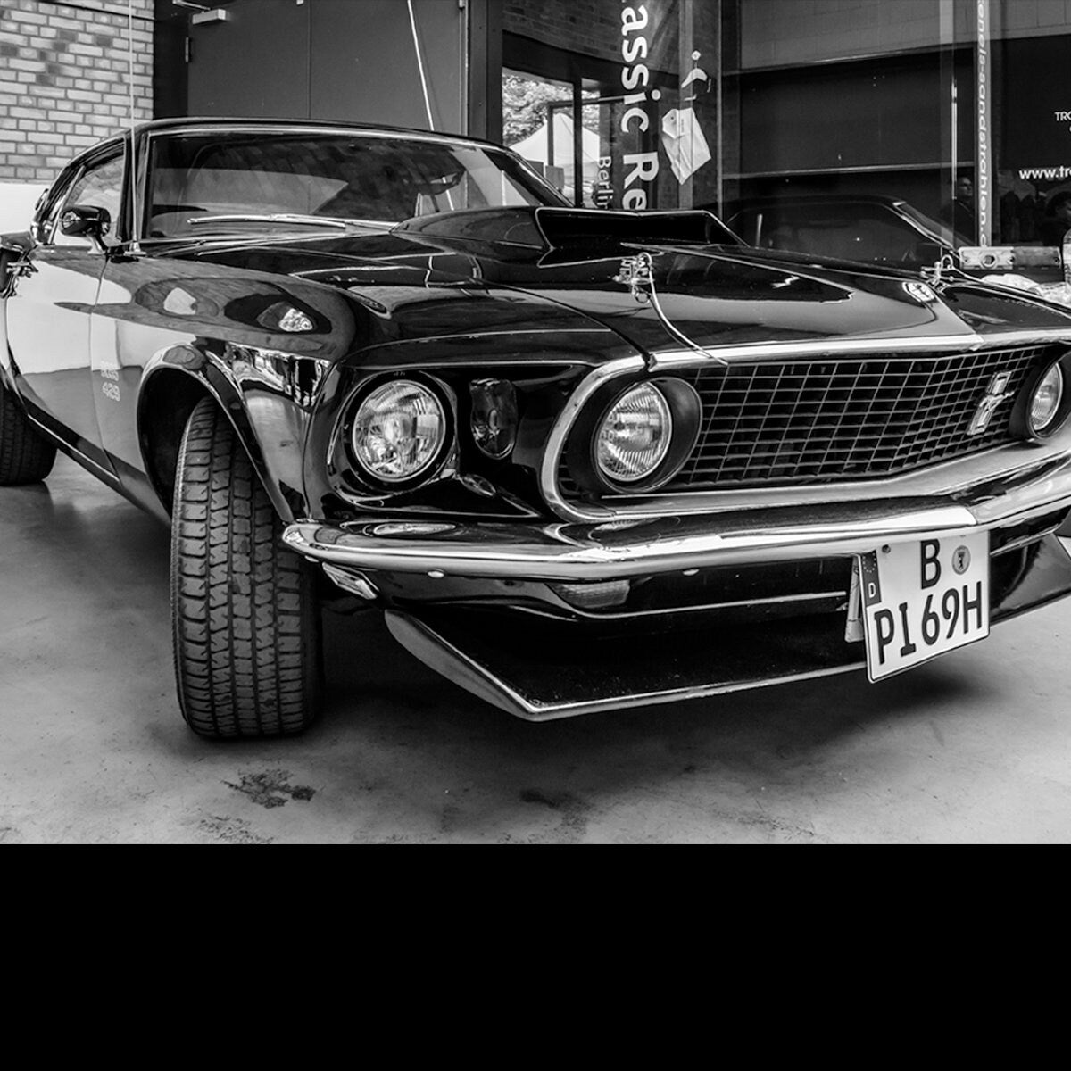 BERLIN, GERMANY - MAY 17, 2014: Muscle Car Ford Mustang Boss 429 Fastback (1969). Black and White Wallpaper Boy Bedroom Mural