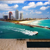 Aerial View of South Miami Beach with Pilot Boat Sailing Next to the City Line Wallpaper Living Room Mural