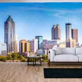 Downtown Atlanta Skyline Showing Several Prominent Buildings and Hotels Under a Blue Sky Wallpaper Living Room Mural