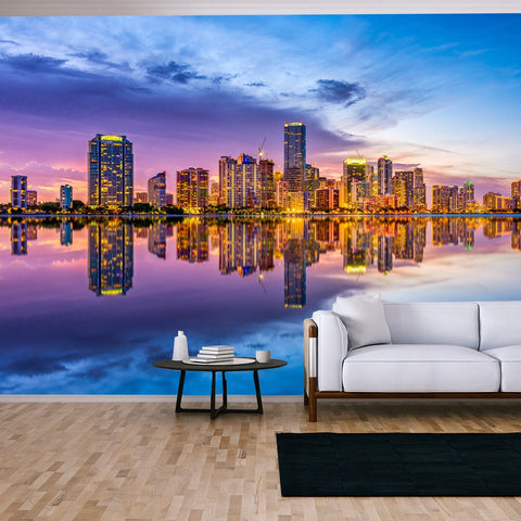 Miami, Florida, USA Skyline on Biscayne Bay Wallpaper Living Room Mural