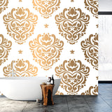 Gold and White Damask Pattern Wallpaper. Elegant Classic Texture. Royal, Victorian, Baroque Elements Wallpaper Bathroom Mural