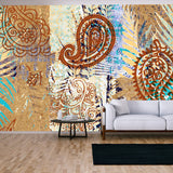 Paisley Seamless Pattern. Textile Bohemian Print. Batik Painting. Vintage Background Wallpaper Living Room Mural