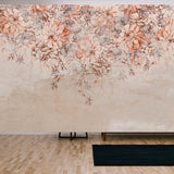 Large Flower Buds Art Drawn that Hangs Down from Top to Bottom on a Textured Shabby Wall Wallpaper Living Room Mural