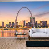 St. Louis, Missouri, USA Downtown Cityscape on the River at Dusk Wallpaper Living Room Mural