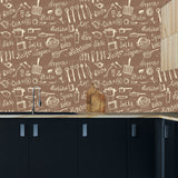 Hand Drawn Seamless Background Kitchen Utensils and Crockery Wallpaper Kitchen Mural