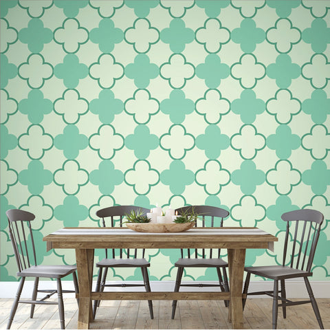 Retro Mint and Emerald Vector Pattern. Shabby Vintage Geometric Ornament Wallpaper Dining Room Mural