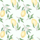 Colorful Fruit Watercolor. Lemons, Twigs on White Background Wallpaper Kitchen Mural